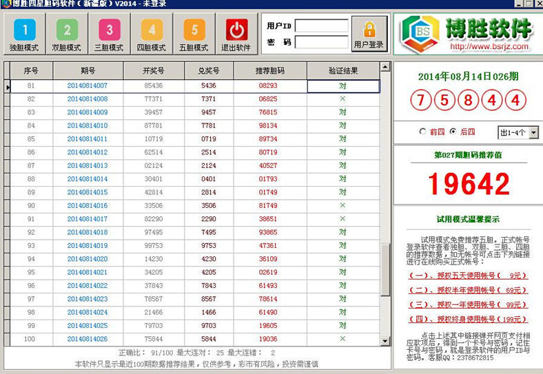 博胜四星胆码软件 v2014 新疆版