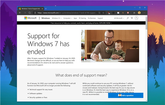 微软新Edge浏览器2021年停止支持Win7 后续没有升级安全更新
